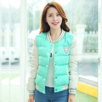 韩缘阁 2015冬装新款韩版女装修身轻薄棒球服立领短款棉服QY2390