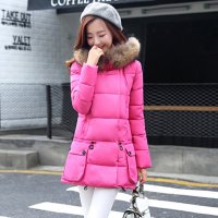 韩缘阁 2015冬季新款韩版女装 宽松大码加厚毛领连帽中长款棉服棉衣 QY2401