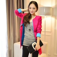 萨麦斯 2015秋装新款韩版女装 撞色拼接中长款小西装修身显瘦外套QY1807