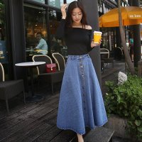 萨麦斯 2015年秋季新款韩版中长款显瘦学生纯色高腰A字牛仔半身长裙 QY1832