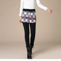 萨麦斯 2015年新款韩版秋冬格子加绒加厚女士假两件外搭打底裙裤 QY2278