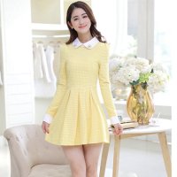 萨麦斯 2015年秋冬装新款刺绣波点衬衫领百褶伴娘礼服连衣裙 QY1916