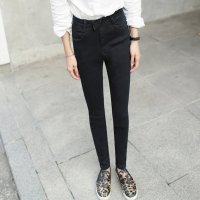 萨麦斯 2015秋冬新款 韩版女装 暗扣高腰俢身显瘦小脚铅笔牛仔裤QY1857