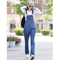 萨麦斯 2015秋冬新款韩版女装学院风宽松连体背带牛仔裤QY1876