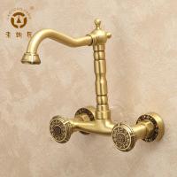老铜匠厨房龙头 冷热水龙头 双孔墙壁全铜仿古龙头 LD10110