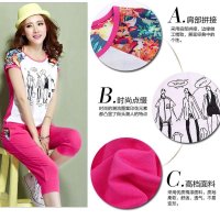 米纱2015夏季新款女韩版休闲时尚个性短袖t恤七分裤棉两件套运动套装913