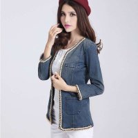 米纱2015新款春秋冬韩版弹力牛仔链条中外套牛仔服外套