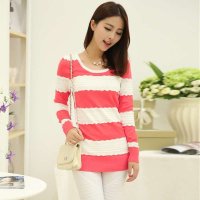 米纱2015秋装新款韩版长袖条纹针织打底衫中长款毛衣1321