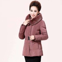 米纱2015冬季新款时尚高仿兔毛领中长款收腰中老年款羽绒服B8866