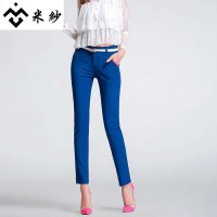 米纱2015新款韩版休闲中腰修身小脚裤撞色裤女长铅笔裤1515