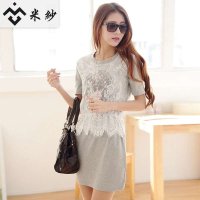 米纱2015夏装新款韩版印花蕾丝休闲甜美森女连衣裙5030