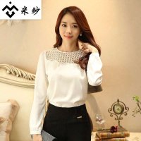 米纱2015春装新款韩版镂空拼接休闲百搭雪纺衫9910