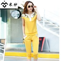 米纱2015春夏新款短袖套装七分裤印花休闲运动套装1921