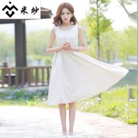 米纱2015修身复古森女中长款背心连衣裙9022