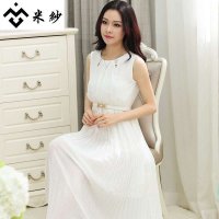 米纱2015夏新款纯色复古森系雪纺连衣裙显瘦波西米亚长裙8132