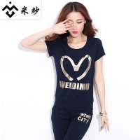 米纱2015夏新款修身大码七分中裤短袖T恤运动服休闲套装807