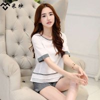 米纱2015夏新款短袖棉麻时尚上衣休闲气质名媛亚麻短裤两件套套装6679