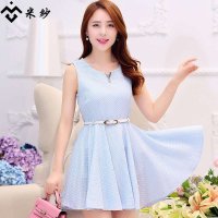 米纱2015新款夏装淑女气质无袖修身打底连衣裙3006