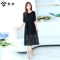 米纱2015新款夏季雪纺显瘦淑女气质长裙连衣裙1026