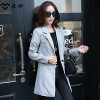 米纱2015秋装新款女装韩版中长款修身显瘦休闲小西服薄西装女外套1021