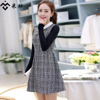 2015新款韩版秋冬毛呢长袖修身假两件针织连衣裙815