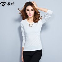米纱2015秋装韩版纯棉大码简约百搭女士休闲打底衫长袖T恤085