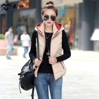 米纱2015秋冬装新款时尚百搭女修身可卸帽轻薄羽绒棉背心马夹棉服806