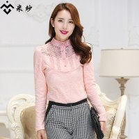 米纱2015秋冬韩版女装衬衫长袖T恤蕾丝打底衫325