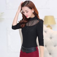 米纱2015加绒加厚秋冬新款女装上衣修身百搭高领大码长袖打底衫9051