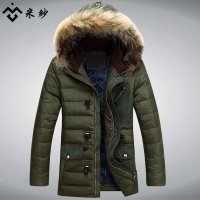 米纱2015新款男士商务男装中长款大毛领加厚修羽绒服1305