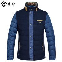 米纱2015新款秋冬男士时尚修身拼接立领休闲外套羽绒服8505