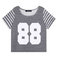 MAPLE 2014秋季新款韩版宽松休闲条纹短袖字母印花女T恤 181066