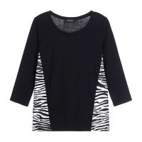 秋冬新款女装黑白条纹印花修身七分袖T恤女宽松休闲打底衫 181022