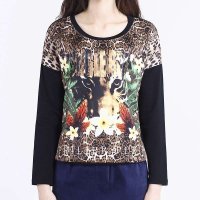 MAPLE 2014秋季新款豹纹长袖t恤 韩版修身圆领印花打底衫女451988