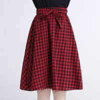 MAPLE 韩版2014秋冬新款女装高腰纯棉毛呢格子系带半身裙 370845