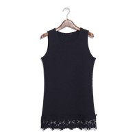 2015maple春夏新款韩版T恤格子圆领碎花镂空边弹性背心452633