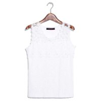 2015maple春夏新款韩版T恤镂空印花圆领碎花钉珠弹性背心452634