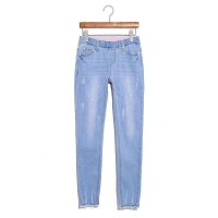 2015maple春夏韩版牛仔裤纯色微弹口袋做旧小脚牛仔裤422350