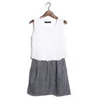 2015年春夏款韩版女装修身显廋拼接背心连衣裙短裙女452782