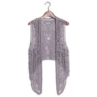 2015年春夏韩版新款女装钩花镂空纯色背心马甲短款外套371499