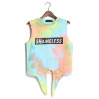 2015夏韩港风街头百搭印花渐变渲染背心系带宽松沙滩背心女453331