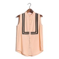 2015夏韩时尚个性小领恤衫无袖衬衫宽松百搭女士马甲背心181559