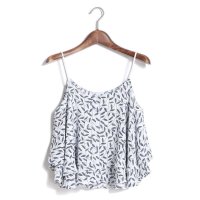 2015夏季韩版新款清新森系树叶印花图案雪纺双层吊带背心371699