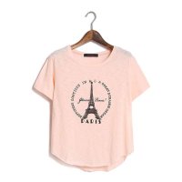 2015新品韩版简约印花巴黎铁塔圆领短袖纯棉t恤显瘦上衣453568