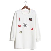 2015秋冬新款韩版创意趣味贴布圆领棉质套头卫衣显瘦上衣女181713