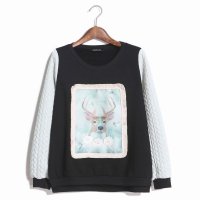 2015秋季新款港风重影3D立体抓绒卫衣印花透视纱网拼接t恤181740