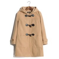 2015秋冬新款中长款牛角扣毛呢子大衣连帽加厚休闲毛呢外套181745