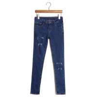 2015秋季新款膝盖破洞牛仔裤女长裤学生弹力黑色显瘦小脚裤371889