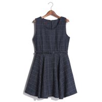 2015秋冬款气质名媛苏格兰格子连衣裙无袖背心裙显瘦打底裙453976