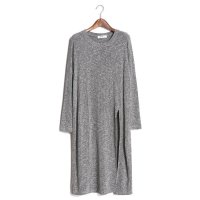 2015秋冬新款韩版圆领纯色套头打衫针织衫侧开叉连衣裙454098